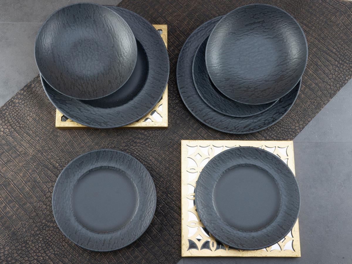 Tafelservice Rondo Schiefer in Schwarz, 12-teilig - Schwarz, MODERN, Keramik (43/40/37cm) - Creatable