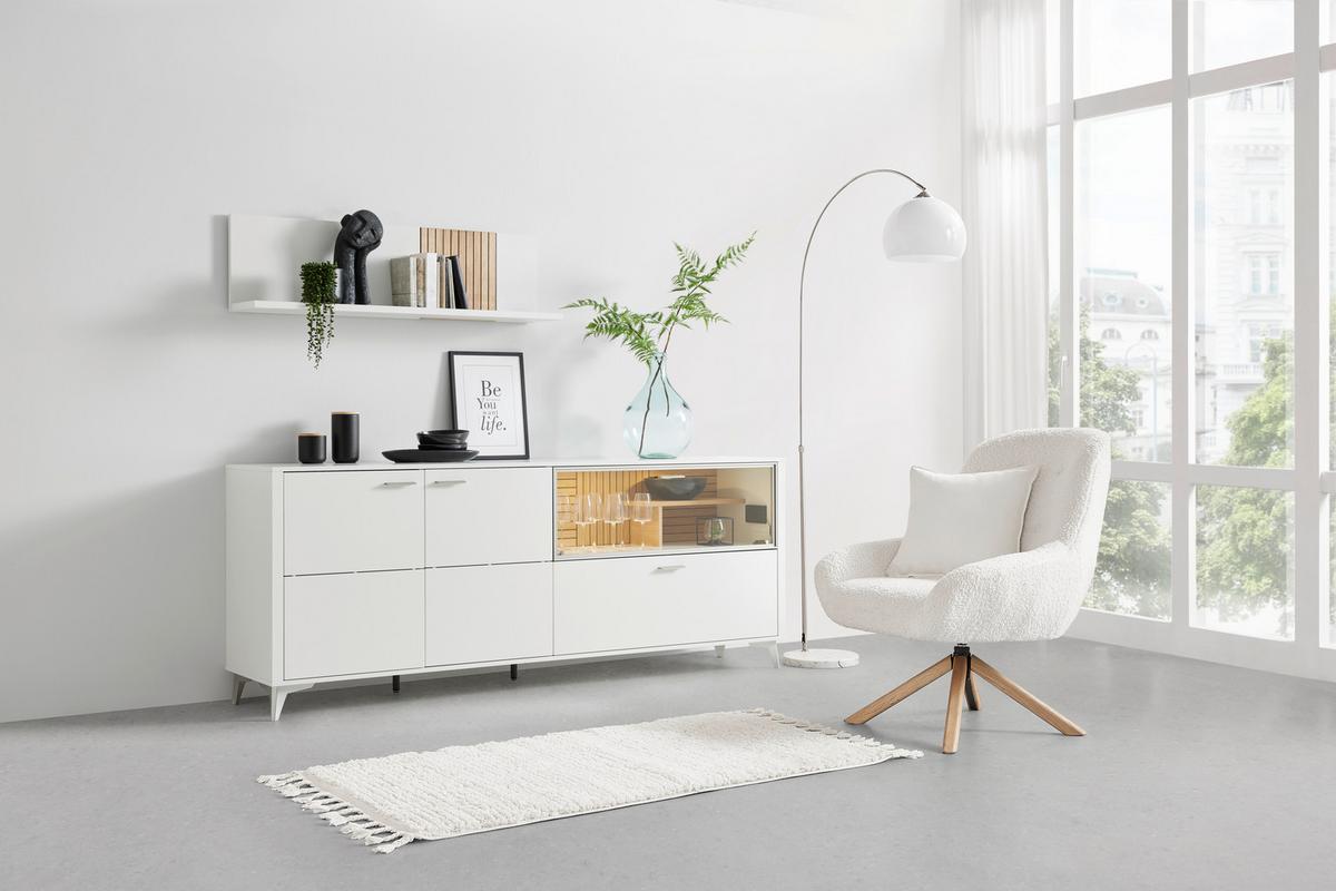 Sideboard Studio 11 in Weiss/Eichefarben - Chromfarben/Weiss, Modern, Glas/Holzwerkstoff (220/85/45cm) - Premium Living