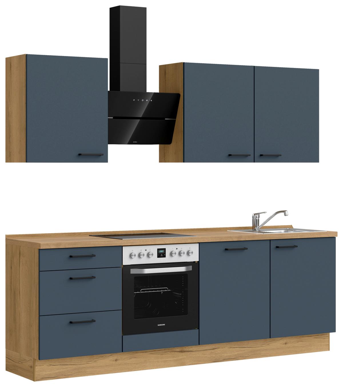 Küchenblock Easytouch High m. Geräten Dunkelblau - Eichefarben/Schwarz, MODERN, Holzwerkstoff/Metall (240cm) - Nobilia