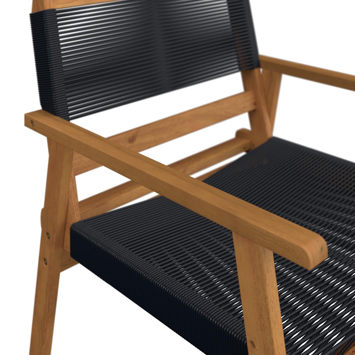 Loungegarnitur Enrica Schwarz/Akazie Rope - Schwarz/Akaziefarben, MODERN, Holz/Kunststoff (120/84/70cm) - Bessagi Garden