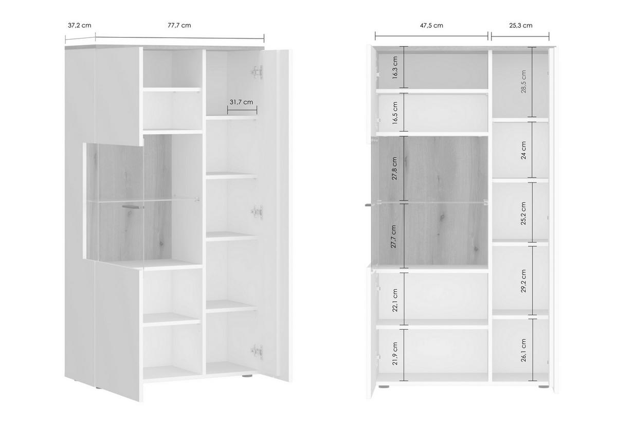 Vitrina Dalano - bijela/boje hrasta, Trend, staklo/drvni materijal (77,7/144,2/37,2cm) - Modern Living