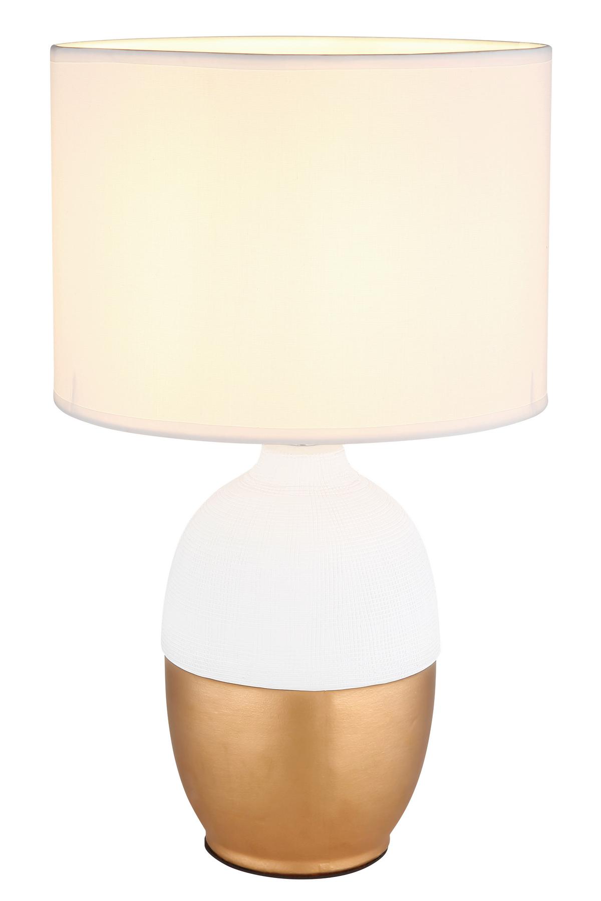 Tischleuchte Valentino in Weiß/Gold max. 40 Watt - Goldfarben/Weiß, KONVENTIONELL, Keramik/Textil (25/43cm) - Globo