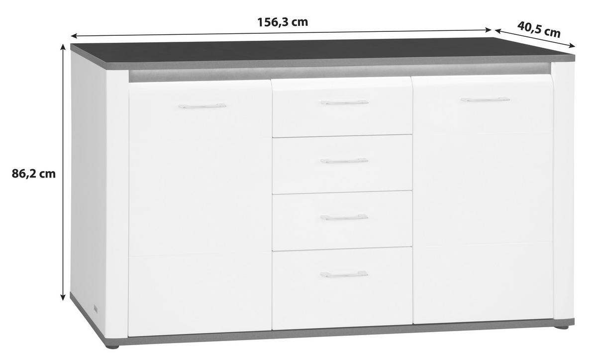 Komoda Alassio Alsk09 - bijela/boje grafita, Moderno, drvni materijal/plastika (156,3/86,2/40,5cm) - Modern Living