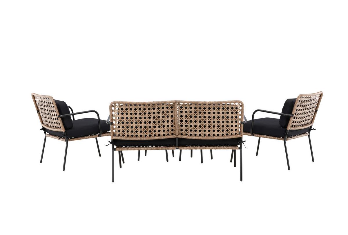 Loungegarnitur Paola 5-tlg. Rattan geflecht - Dunkelgrau/Schwarz, KONVENTIONELL, Naturmaterialien/Holz - Gardenson