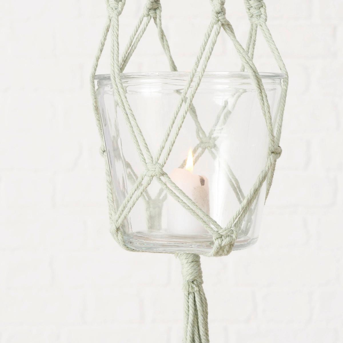 Tegla Za Biljke Makramee I - svijetlo zelena, Romantično / ladanjski, staklo/tekstil (80cm) - Modern Living