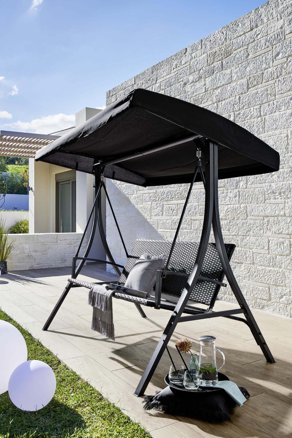 Hollywoodschaukel Laura in Anthrazit/Schwarz - Anthrazit/Schwarz, Modern, Kunststoff/Textil (192/166/120cm) - Mömax