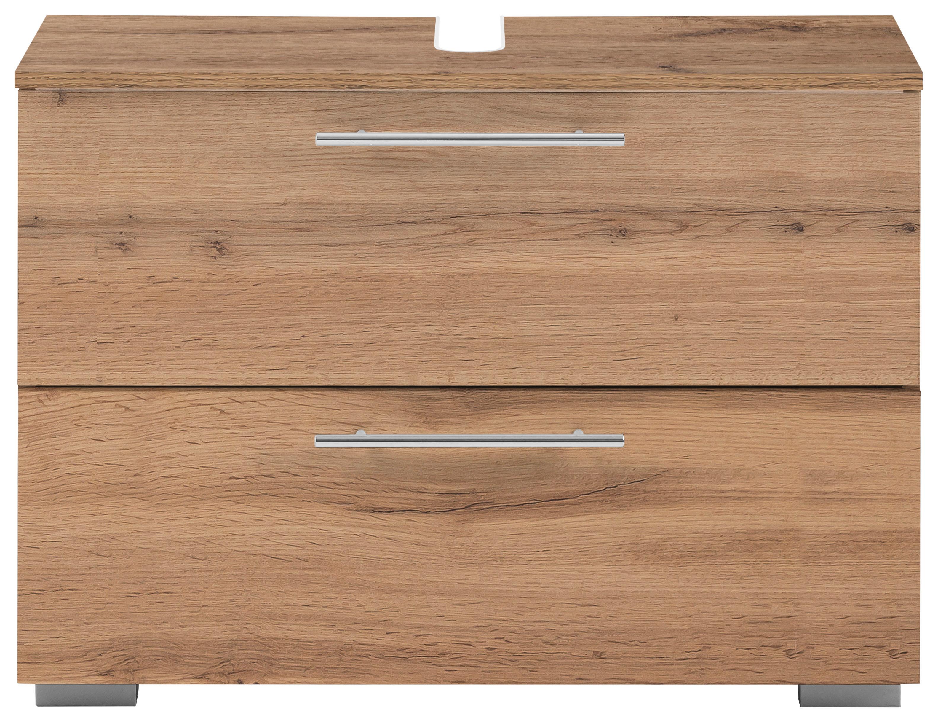 Waschbeckenunterschrank , eiche - Chromfarben/Eichefarben, KONVENTIONELL, Holzwerkstoff/Metall (80,2/59,1/35cm) - MID.YOU