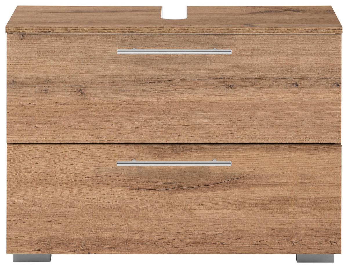 Waschbeckenunterschrank , eiche - Chromfarben/Eichefarben, KONVENTIONELL, Holzwerkstoff/Metall (80,2/59,1/35cm) - MID.YOU