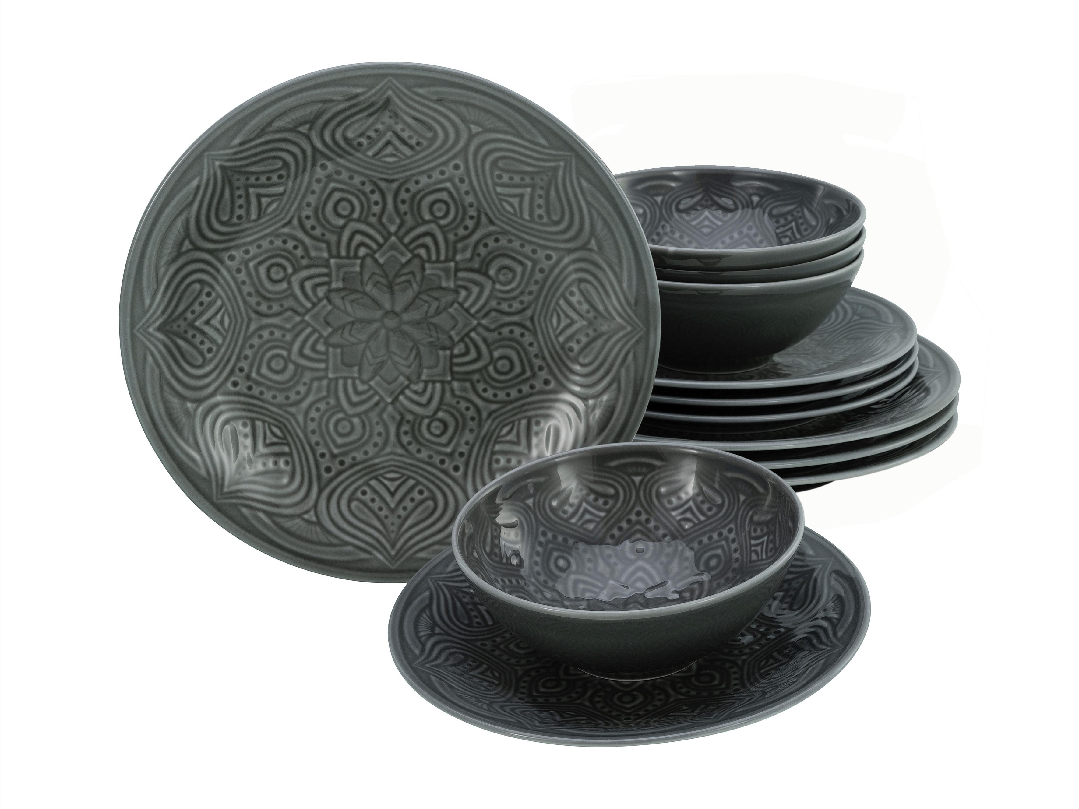 Tafelservice Orient Mandala Dunkelgrau, 12-teilig - Dunkelgrau, Trend, Keramik - Creatable