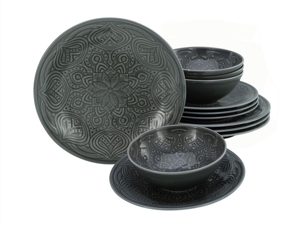 Jedilni Servis Orient Mandala, 12-Delni - temno siva, Trend, keramika - Creatable