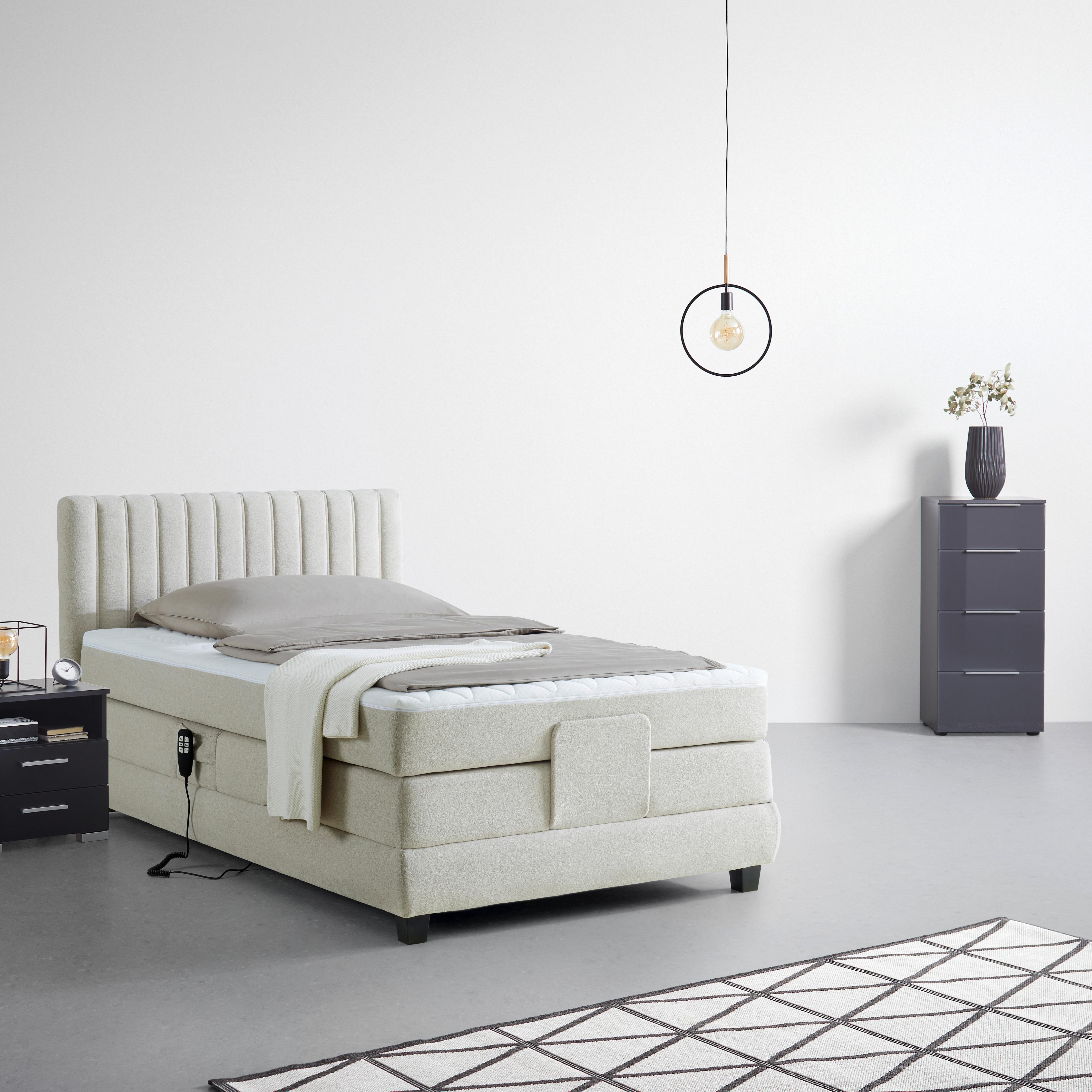 Boxspringbett Dixon Beige ca. 100x200cm - Beige/Schwarz, Konventionell, Holz/Holzwerkstoff (100/200cm) - Premium Living