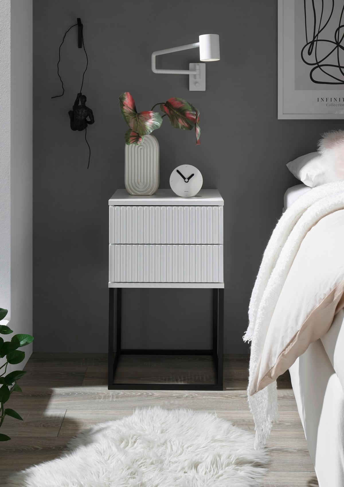 SZAFKA NOCNA MARLE - biały/czarny, Modern, materiał drewnopochodny/metal (40/65/38,5cm) - Livetastic