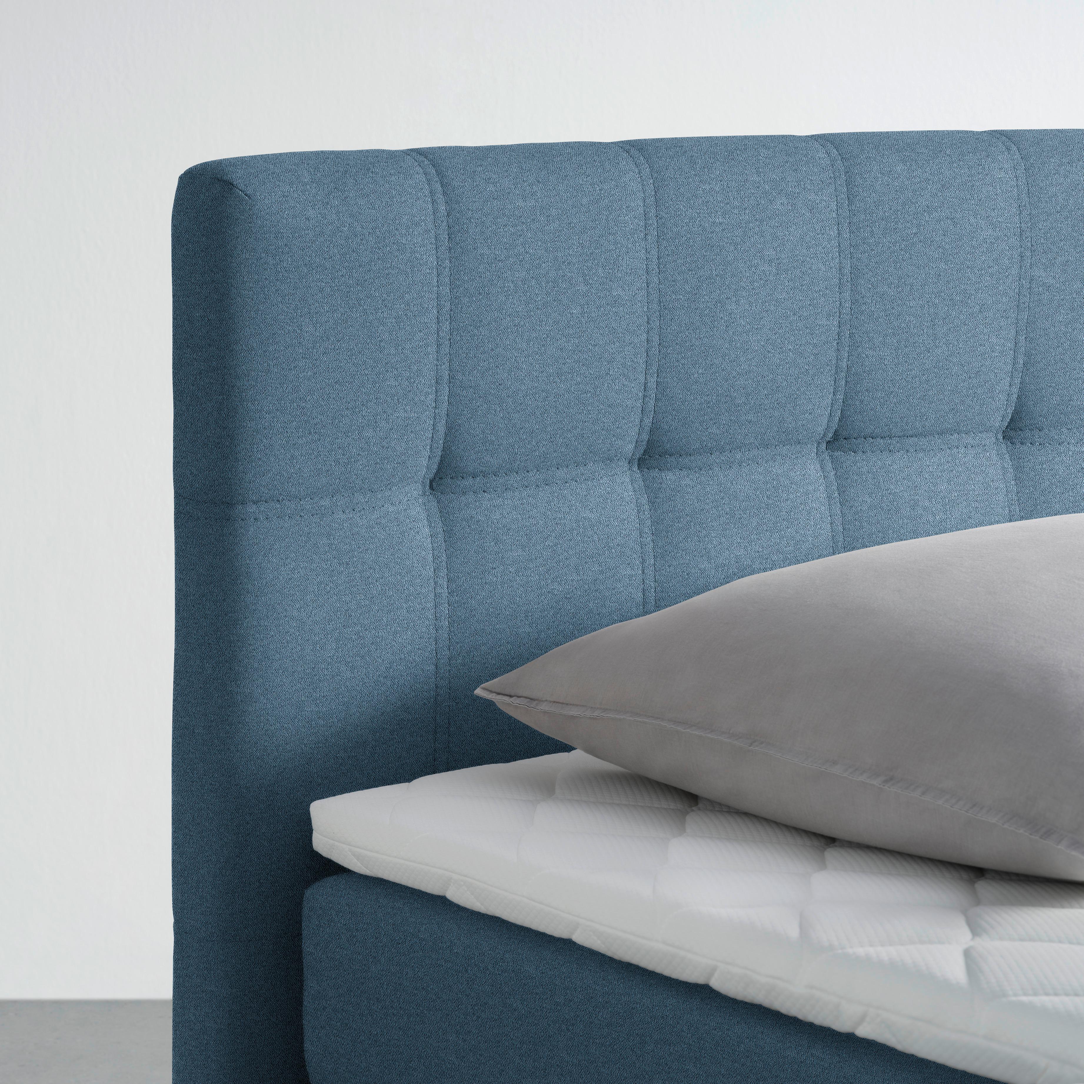 Boxspringbett Miami in Dunkelblau ca. 100x200cm - Schwarz/Dunkelblau, KONVENTIONELL, Holz/Holzwerkstoff (100/200cm) - Mömax