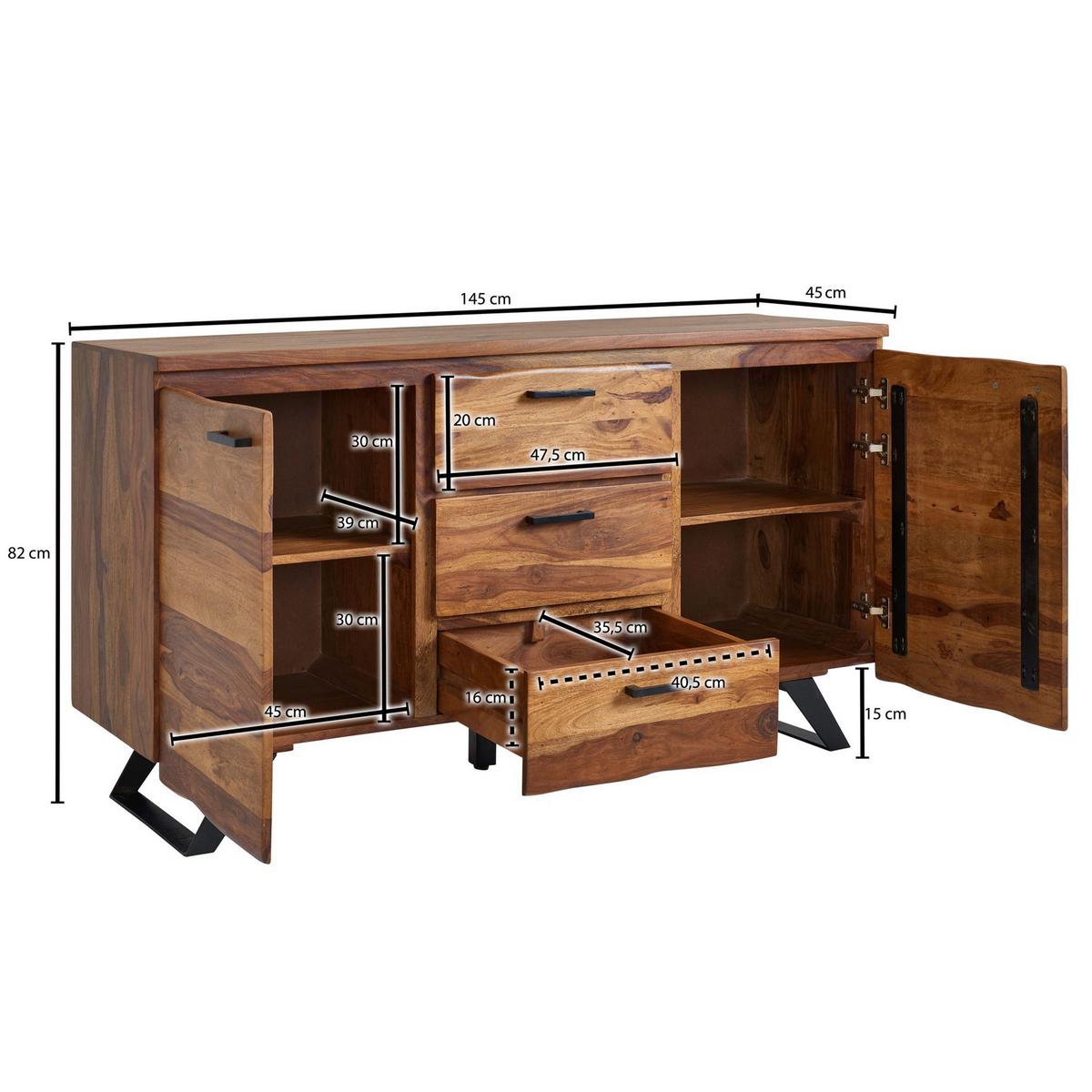 Komoda Wohnling, Pravi Les - črna/barve indijskega rožnega lesa, Design, kovina/les (145/82/45cm) - MID.YOU