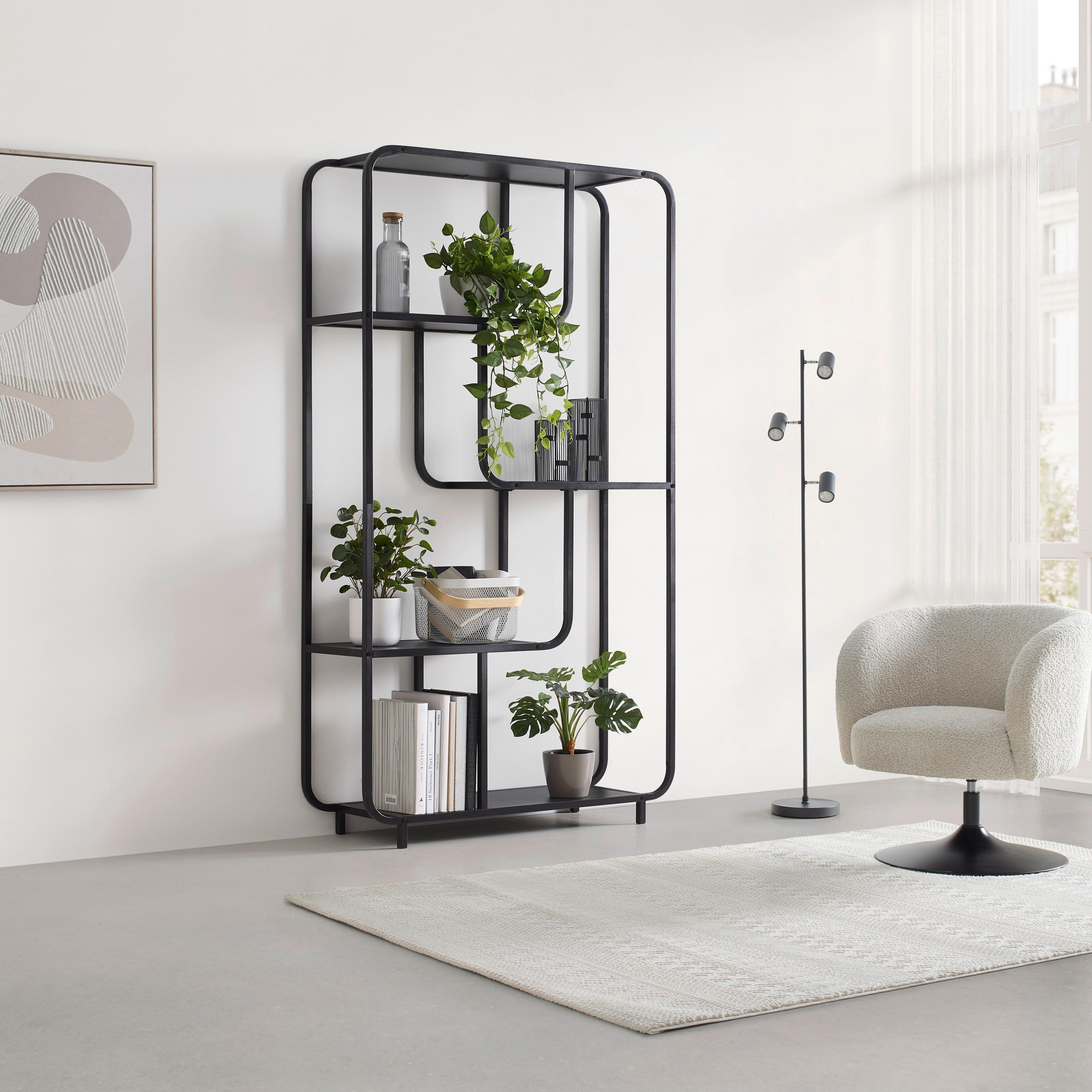 Polc Bend - fekete, Modern, faalapú anyag/fém (100/180/33cm) - Mömax