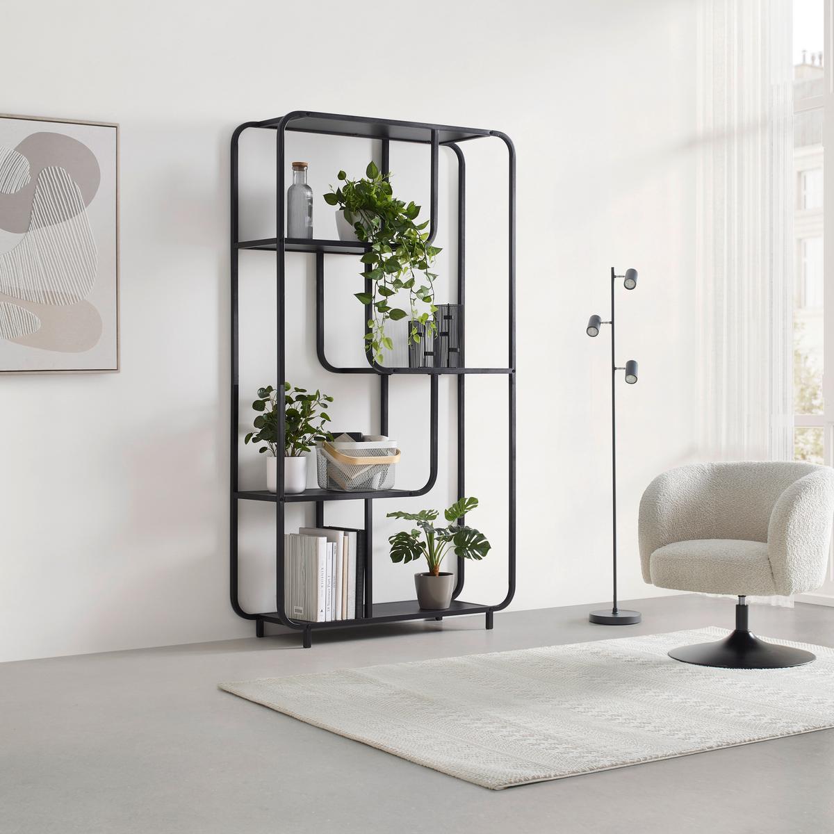 Polc Bend - fekete, Modern, faalapú anyag/fém (100/180/33cm) - Mömax