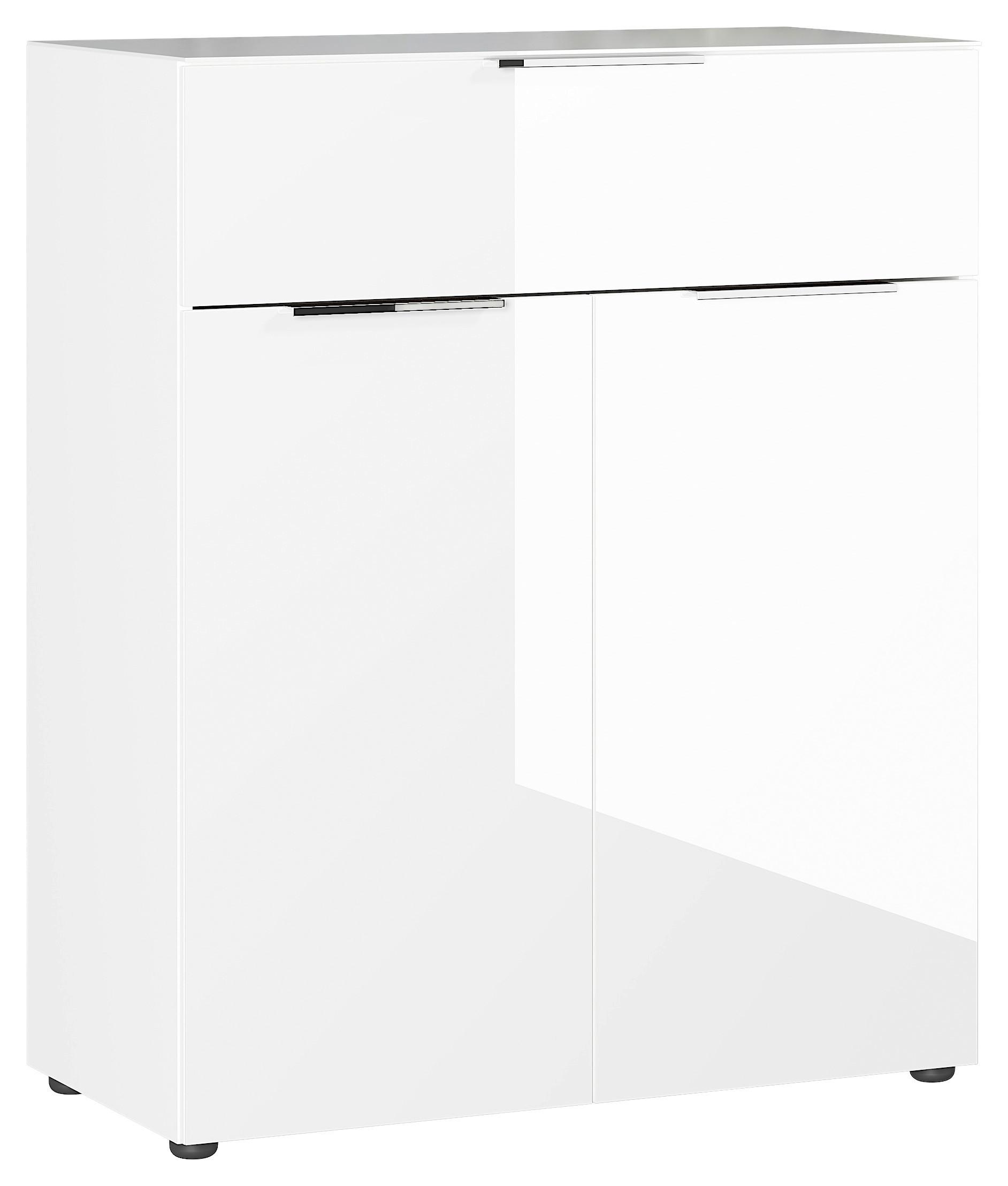 Kommode Oakland in Weiß - Silberfarben/Schwarz, MODERN, Glas/Holzwerkstoff (83/102/42cm) - Premium Living