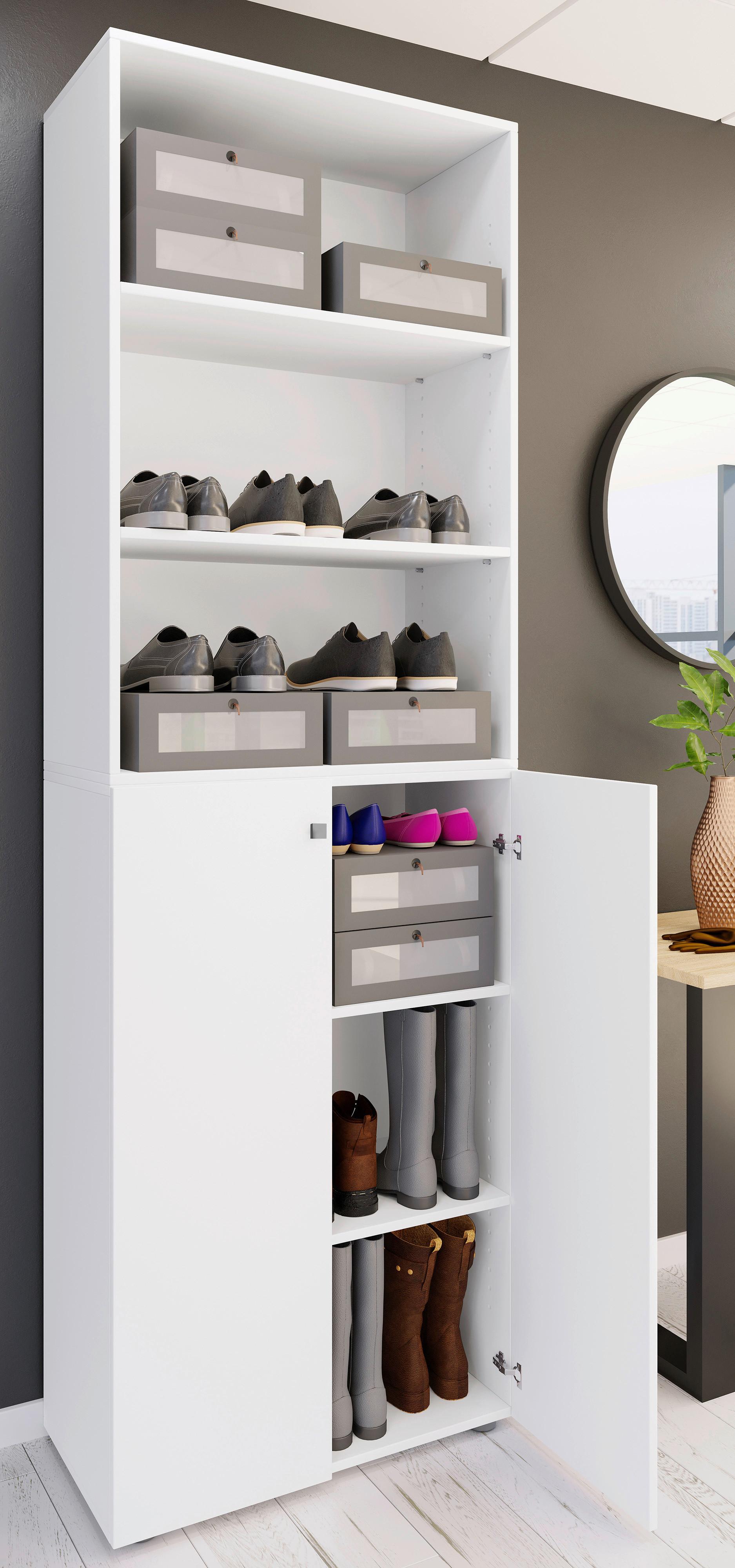 Schuhschrank LONA Weiß ca. 70x220x40 cm - Silberfarben/Schwarz, Design, Holzwerkstoff/Kunststoff (70/220/40cm) - MID.YOU