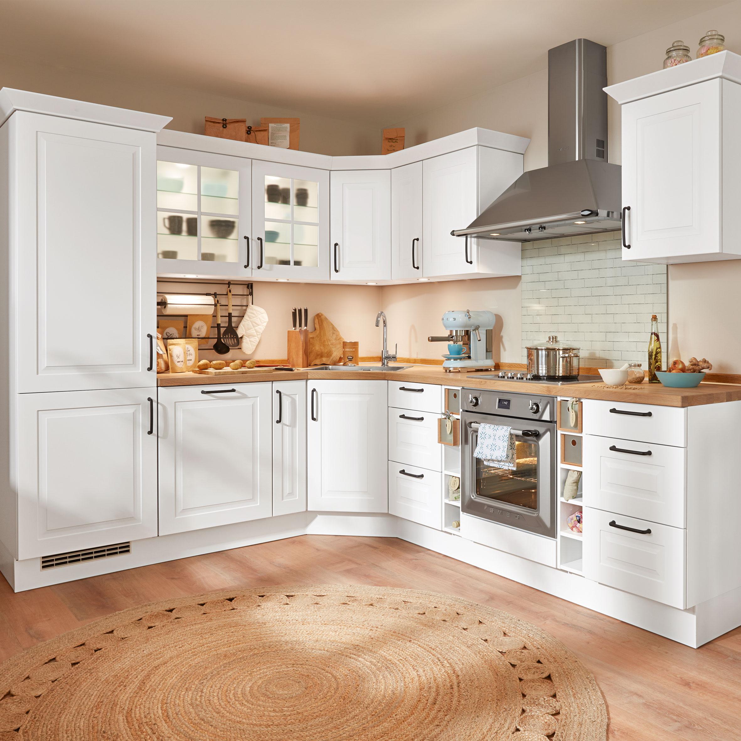 Eckküche Sylt in Alpinweiß - Weiß, ROMANTIK / LANDHAUS, Holzwerkstoff (230/270cm) - Nobilia