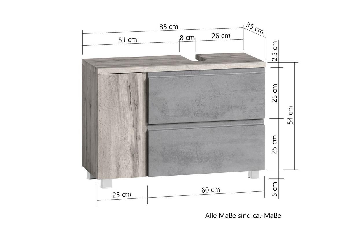 Waschbeckenunterschrank Matt weiß/Wotan Eiche - Eiche Wotan/Weiß, MODERN, Holzwerkstoff (85/56/35cm) - Held