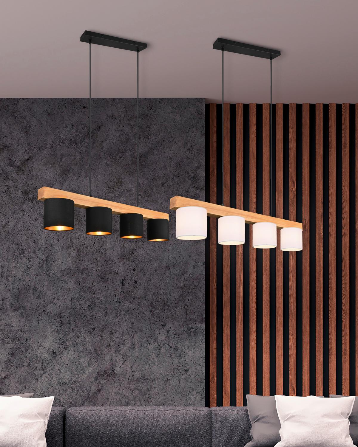 LAMPA WISZĄCA R30654002 CAMERON - czarny/kolor złoty, Design, drewno/tkanina (75/150/12cm) - P & B