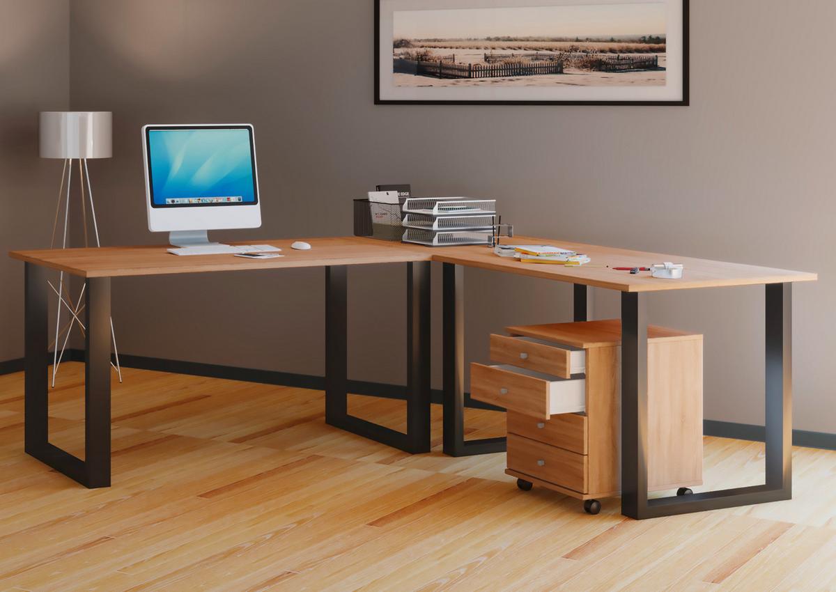 Kotna Pisalna Miza Lona, Hrast, 190x160cm - črna/hrast sonoma, Moderno, kovina/leseni material (190/160/76cm) - MID.YOU