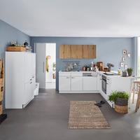 Küchenblock Win/Plan o. Geräte Weiß - Edelstahlfarben/Eichefarben, MODERN, Holzwerkstoff/Metall (105/225/215cm) - Express