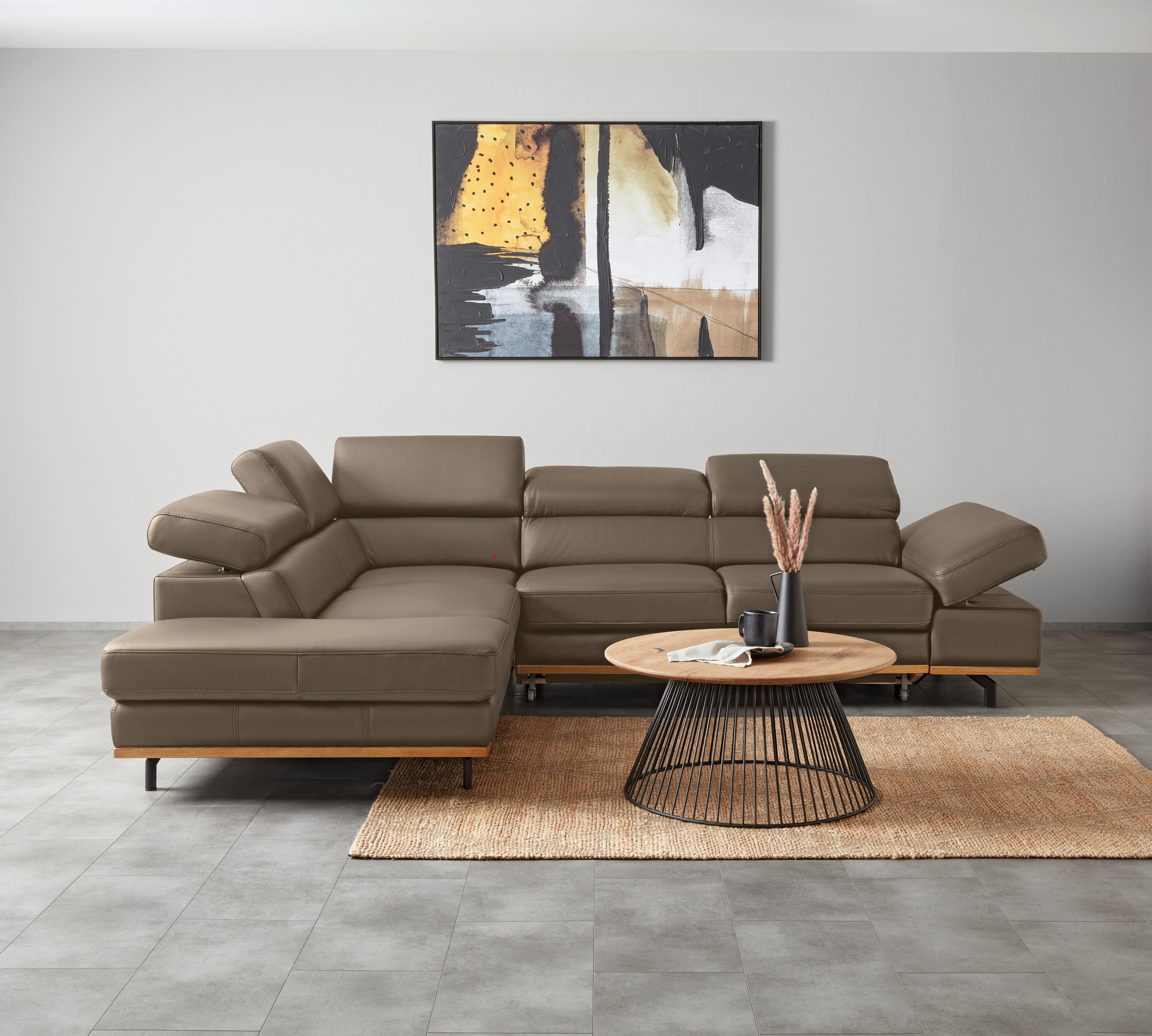 Wohnlandschaft Carmen links Haselnussfarben - Haselnussfarben/Schwarz, MODERN, Leder/Holz (292/72/226cm) - Premium Living