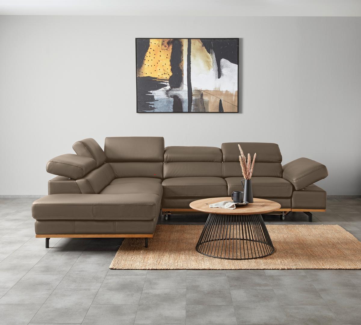 Wohnlandschaft Carmen links Haselnussfarben - Haselnussfarben/Schwarz, MODERN, Leder/Holz (292/72/226cm) - Premium Living