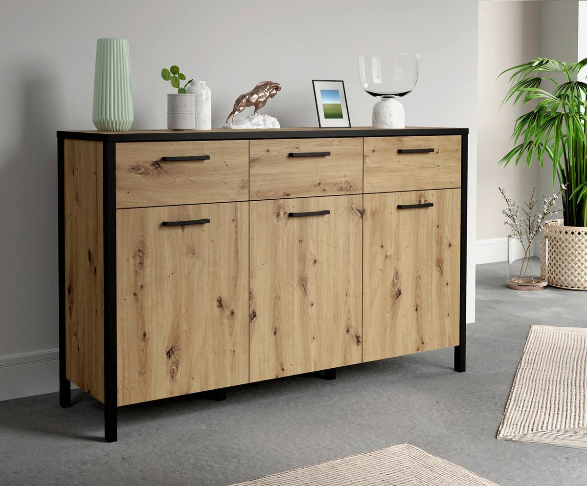 Sideboard Kirikus Schwarz/Eichefarben - Eichefarben/Schwarz, LIFESTYLE, Holzwerkstoff/Kunststoff (139,8/89,5/40,2cm) - Mömax