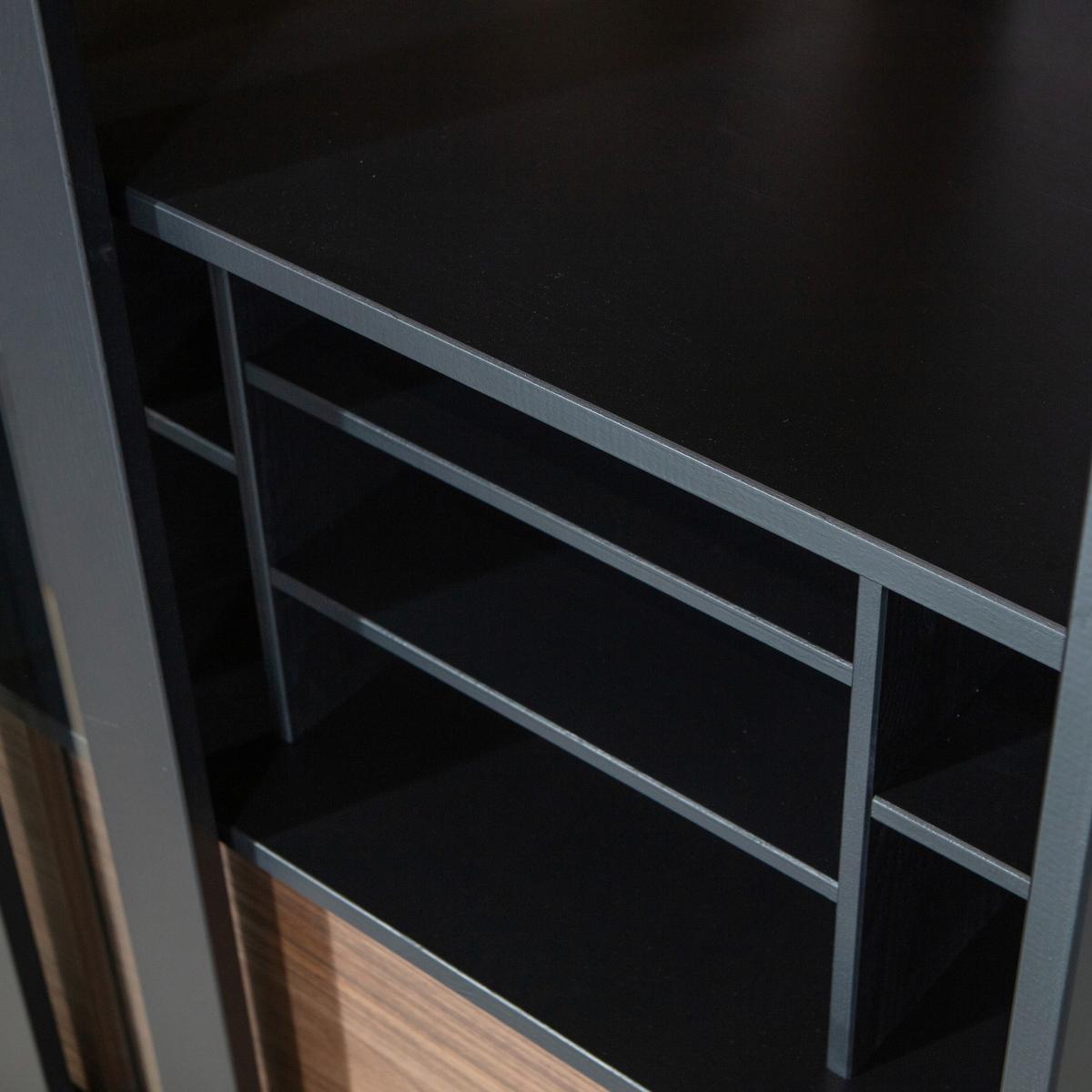 Vitrine James Schwarz/Walnussfarben B: 125cm - Nussbaumfarben/Walnussfarben, Design, Glas/Holz (125/200/57cm) - Livetastic