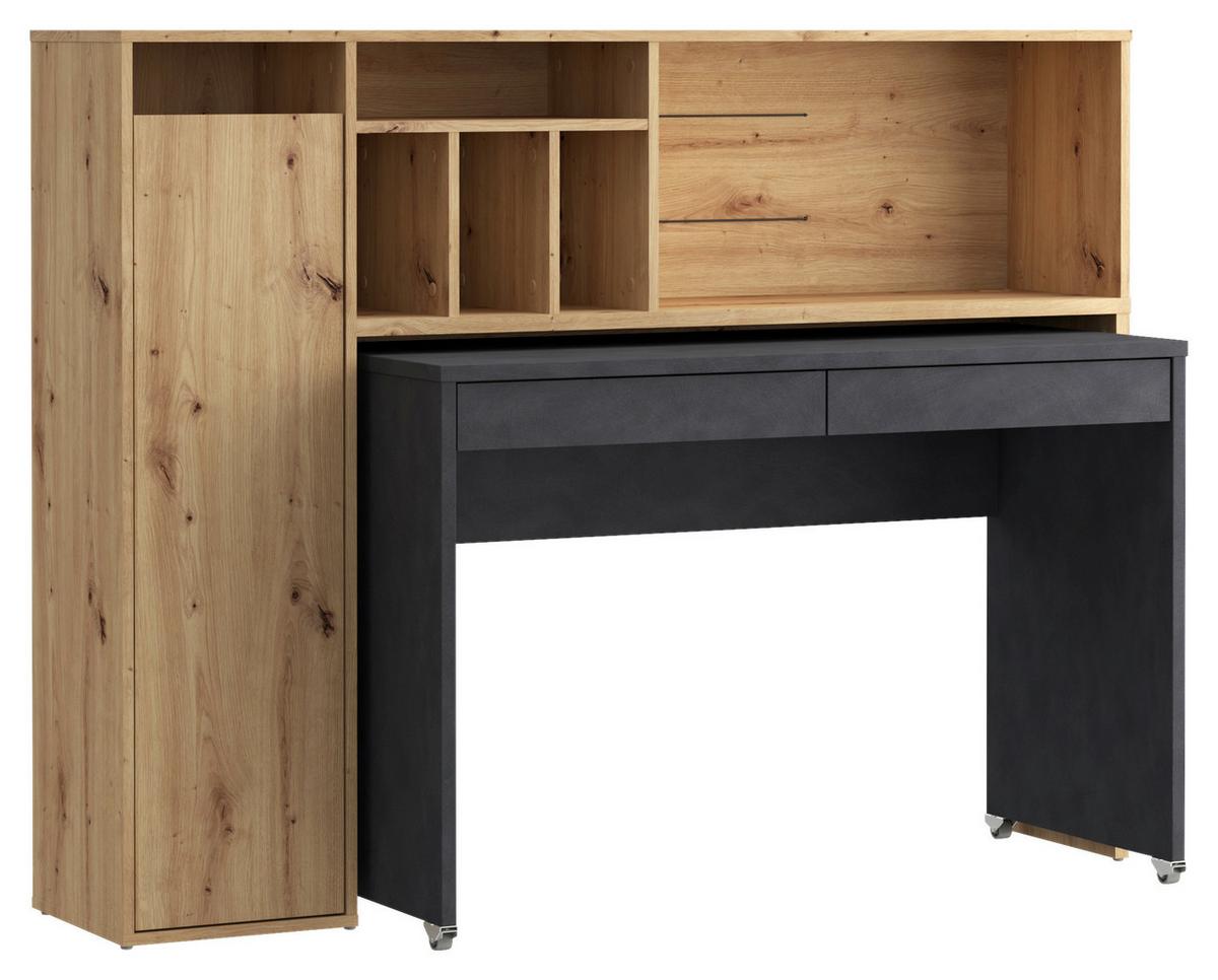 Schreibtischkombination in Dunkelgrau/Eiche - Dunkelgrau/Eiche Artisan, Modern, Holzwerkstoff (153,8/118,6/33,2-54,5cm) - Mömax