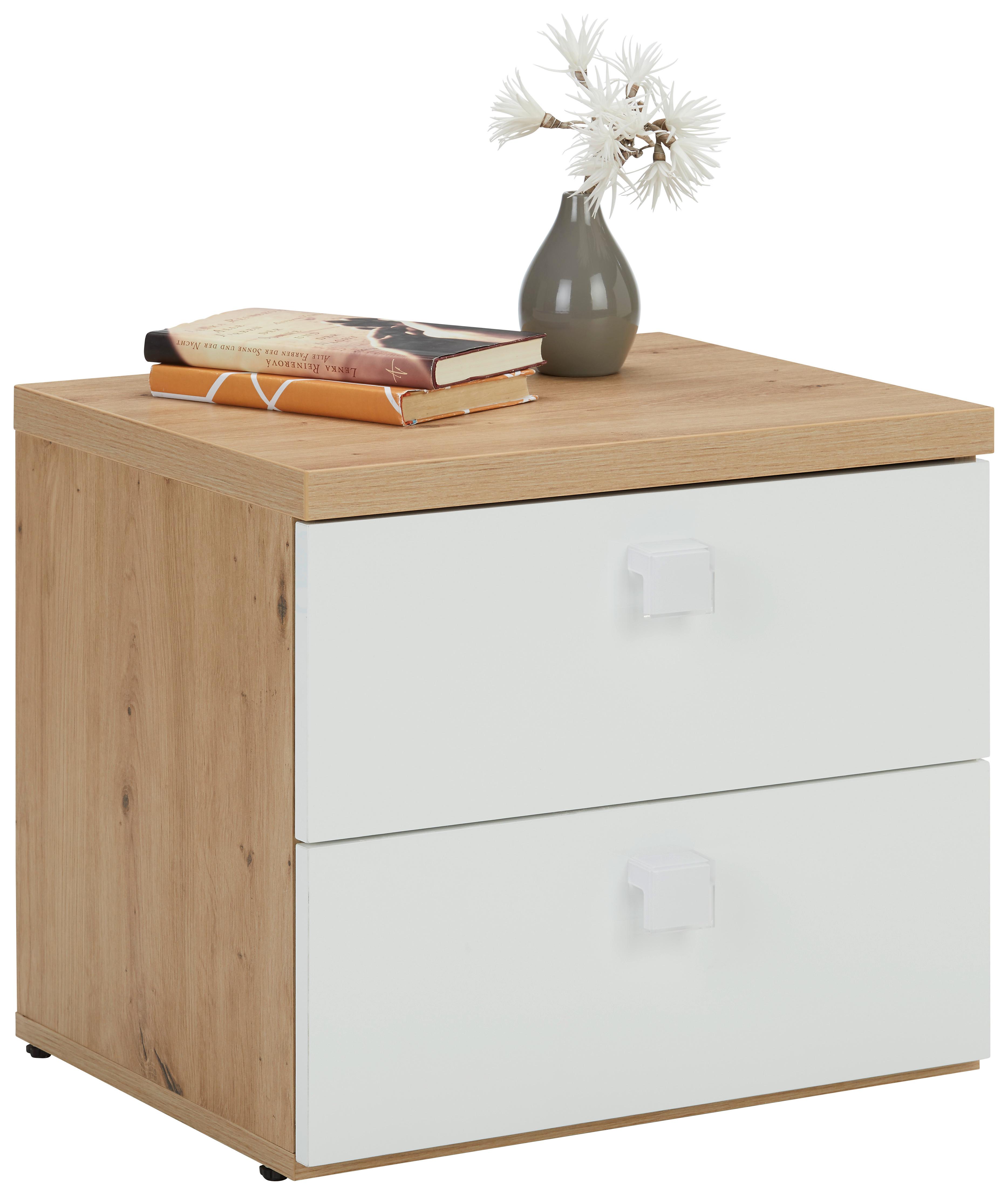 Noptieră LAGO - alb/culoare lemn stejar, Modern, material pe bază de lemn (49/44/40cm) - Mömax