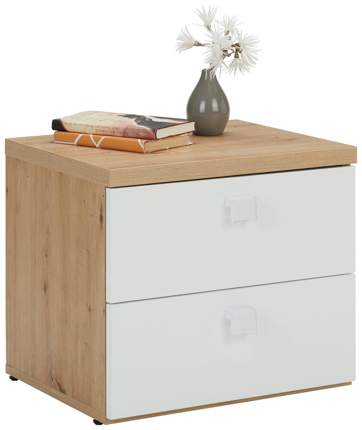 Nachtkästchen in Weiß/Eichefarben - Eichefarben/Weiß, MODERN, Holzwerkstoff/Kunststoff (49/44/40cm) - Mömax