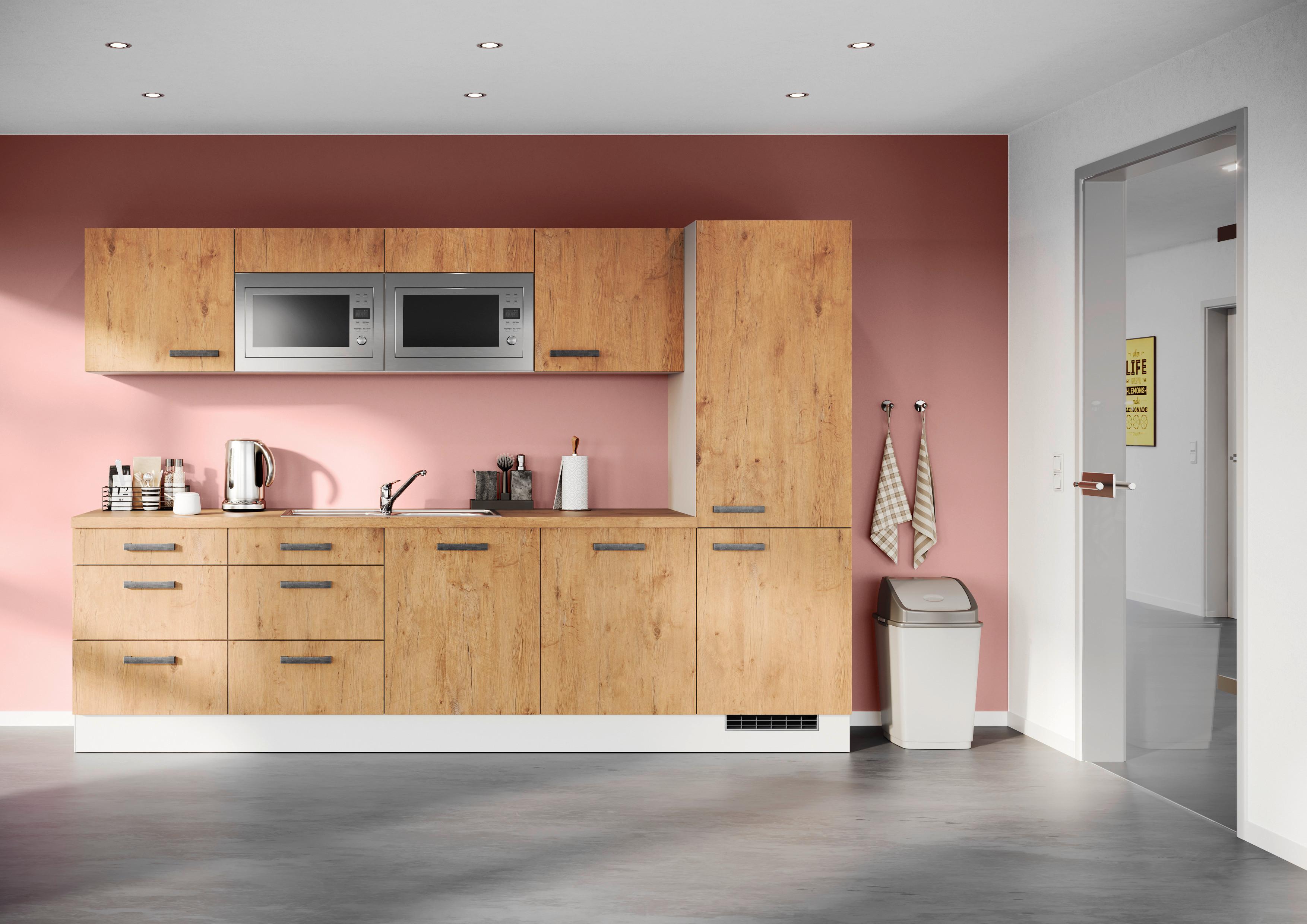 Küchenblock IBZ ohne Geräte ca. 300 cm Eichefarben - Eichefarben/Weiß, Design, Holzwerkstoff/Metall (300cm) - Impuls