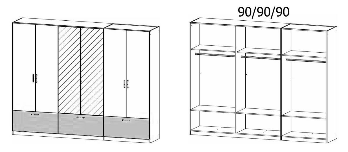 Omara Za Oblačila Bari, Bela, Barva Hrasta - siva/bela, Basics, kovina/leseni material (271/210/54cm) - Boxxx