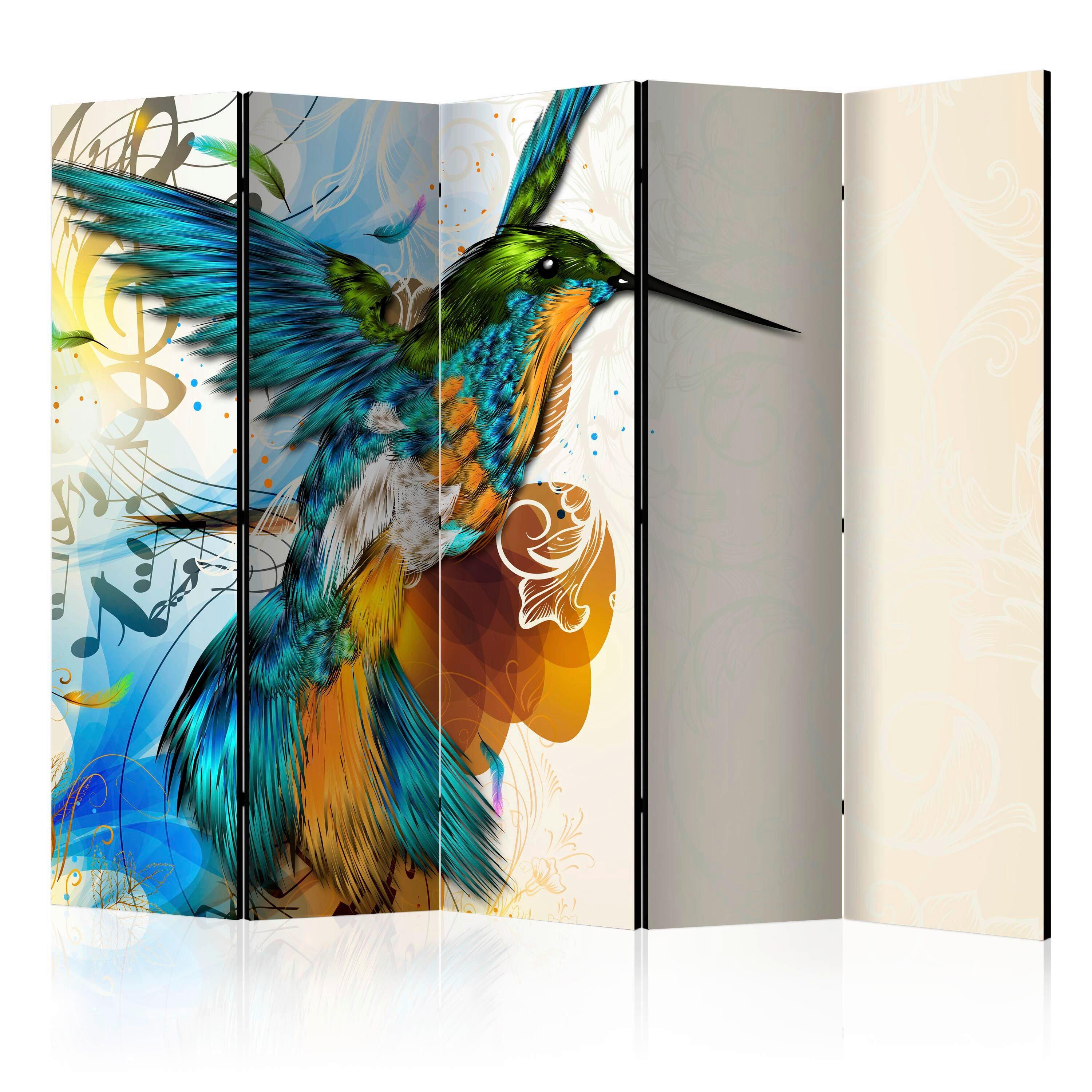 Paravan Bird's Music I, 5-Delni, Dvostranski - večbarvno, Basics, tekstil/les (225/172/3cm) - artgeist