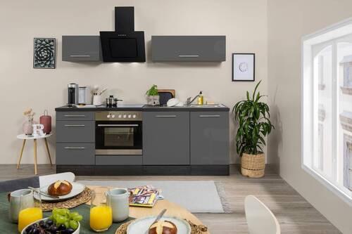 Küchenzeile Grau Hochglanz mit Geräte B: ca. 220 cm - Alufarben/Grau, Basics, Holzwerkstoff (220cm) - Respekta
