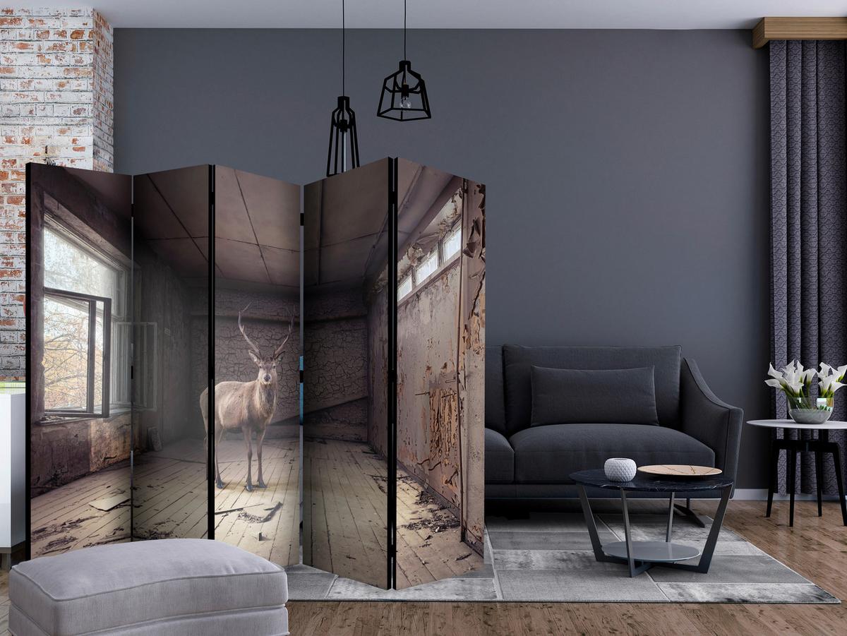 Paravan Lost I, 5-Delni, Enostranski - večbarvno/barve kapučina, Basics, tekstil/les (225/172/3cm) - artgeist