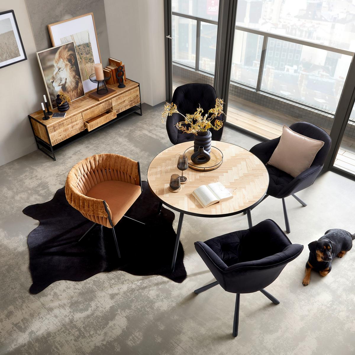 Drehstuhl Twisty in Samt/Chenille Cognacfarben - Cognac/Goldfarben, MODERN, Textil/Metall (65/76/60cm) - Premium Living
