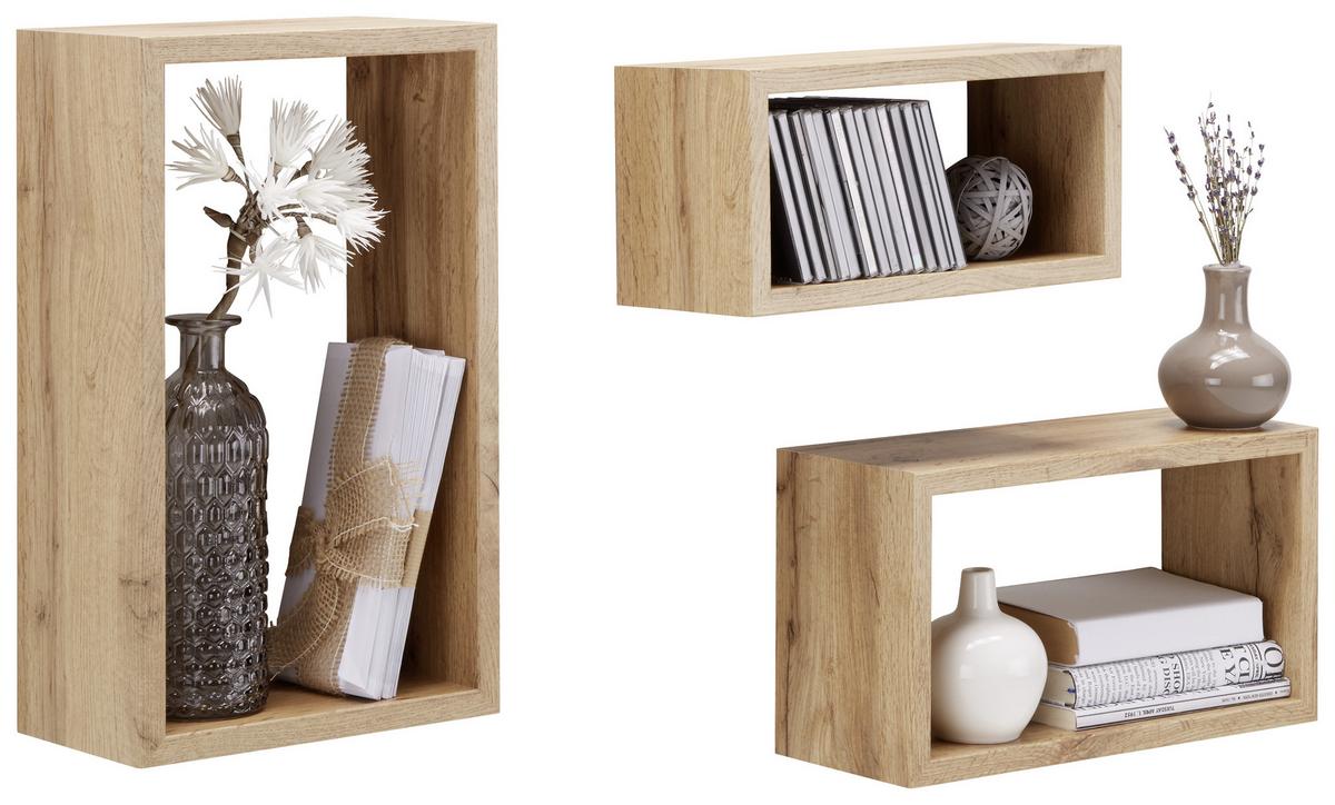 Set Stenskih Polic Trittico -Sb- - barve hrasta, Moderno, leseni material (45-40-35/27-22-17/16cm) - Mömax