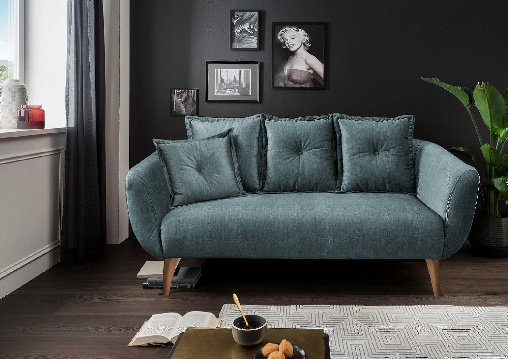 2,5-Sitzer-Sofa Baggio Blau Velours - Blau/Buchefarben, MODERN, Holz/Textil (196/94/103cm) - Livetastic