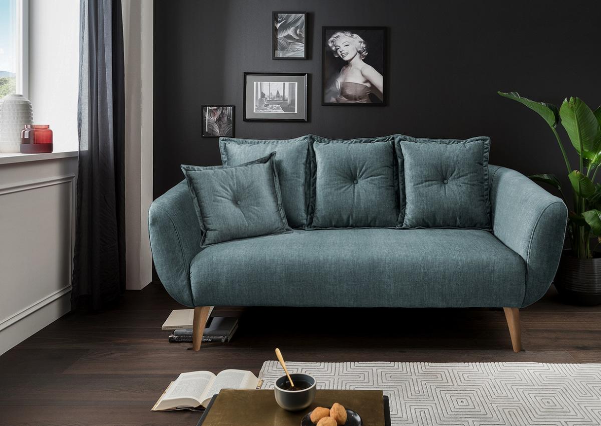 2,5-Sitzer-Sofa Baggio Blau Velours - Blau/Buchefarben, MODERN, Holz/Textil (196/94/103cm) - Livetastic