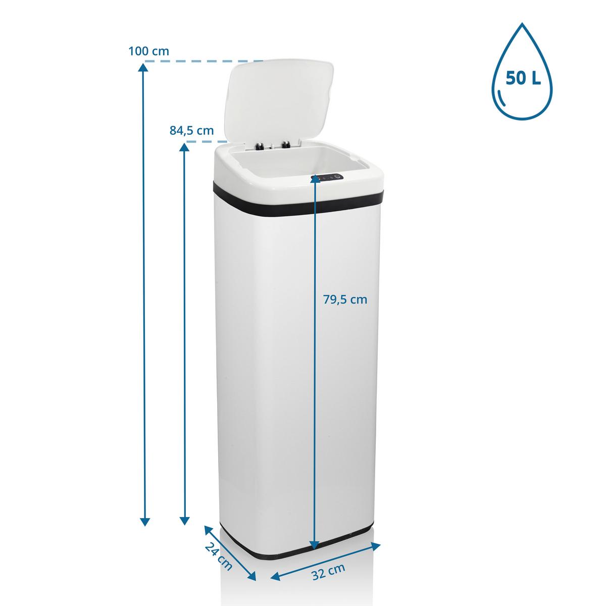 Koš Za Smeti Clean V, 50 L, Bela, S Senzorjem - črna, Basics, kovina/umetna masa (32/83/24cm) - MID.YOU