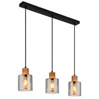 HÄNGELEUCHTE 15768-3 - Dunkelbraun/Schwarz, Natur, Glas/Holz (64/12/120cm) - Globo