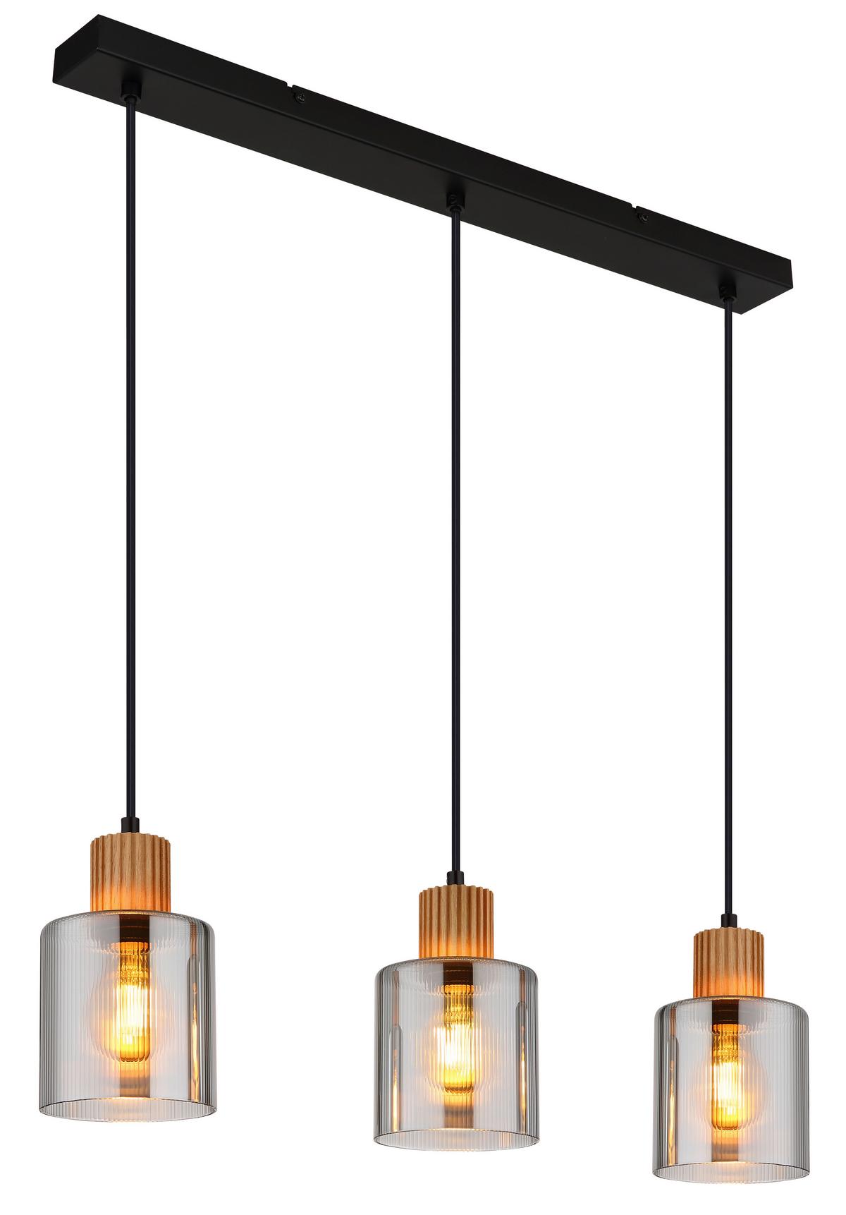 HÄNGELEUCHTE 15768-3 - Dunkelbraun/Schwarz, Natur, Glas/Holz (64/12/120cm) - Globo