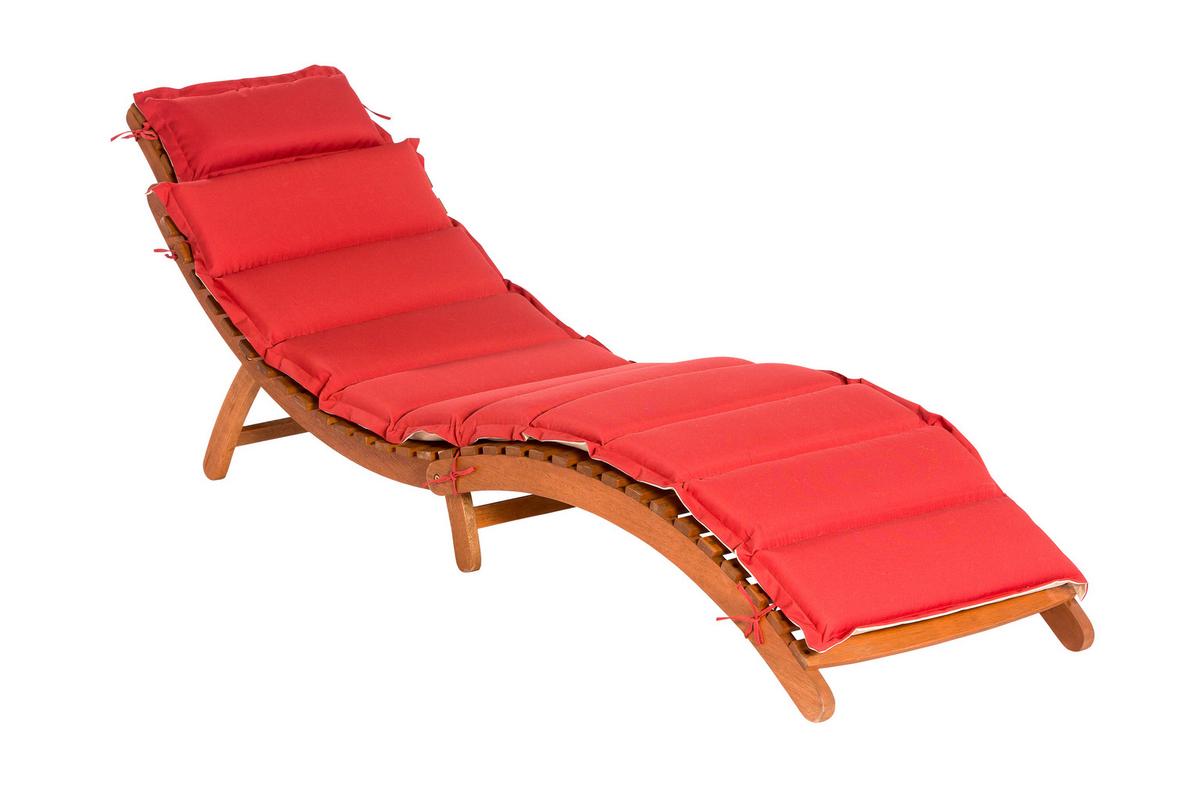 Gartenliege Ipanema inkl. Auflage aus Eukalyptus - Rot/Creme, ROMANTIK / LANDHAUS, Holz/Textil (178/54/70cm) - Gardenson