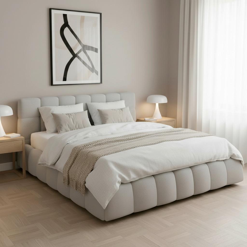 Polsterbett Marija Hellgrau ca. 180x200 cm Stauraum - Edelstahlfarben/Hellgrau, MODERN, Holz/Textil (180/200cm) - Bessagi Home