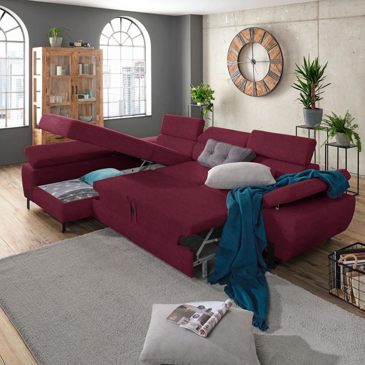 Kutna Garnitura Molina Mini - bordo/crna, Moderno, tekstil/metal (189/90/277cm) - Mömax