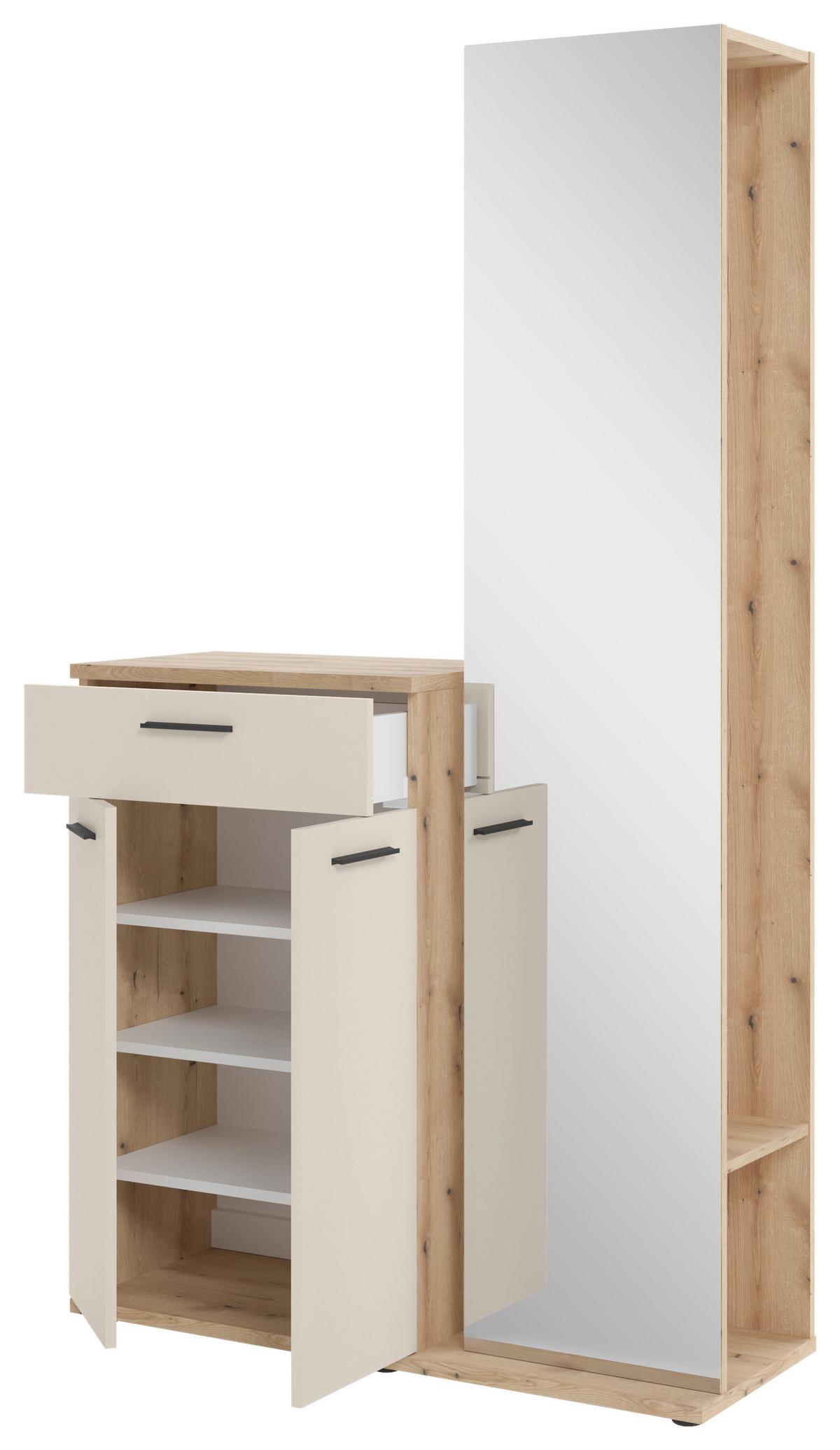 Predsoblje Malaga - boje hrasta/krem, Basics, staklo/drvni materijal (105/188/38cm) - Modern Living